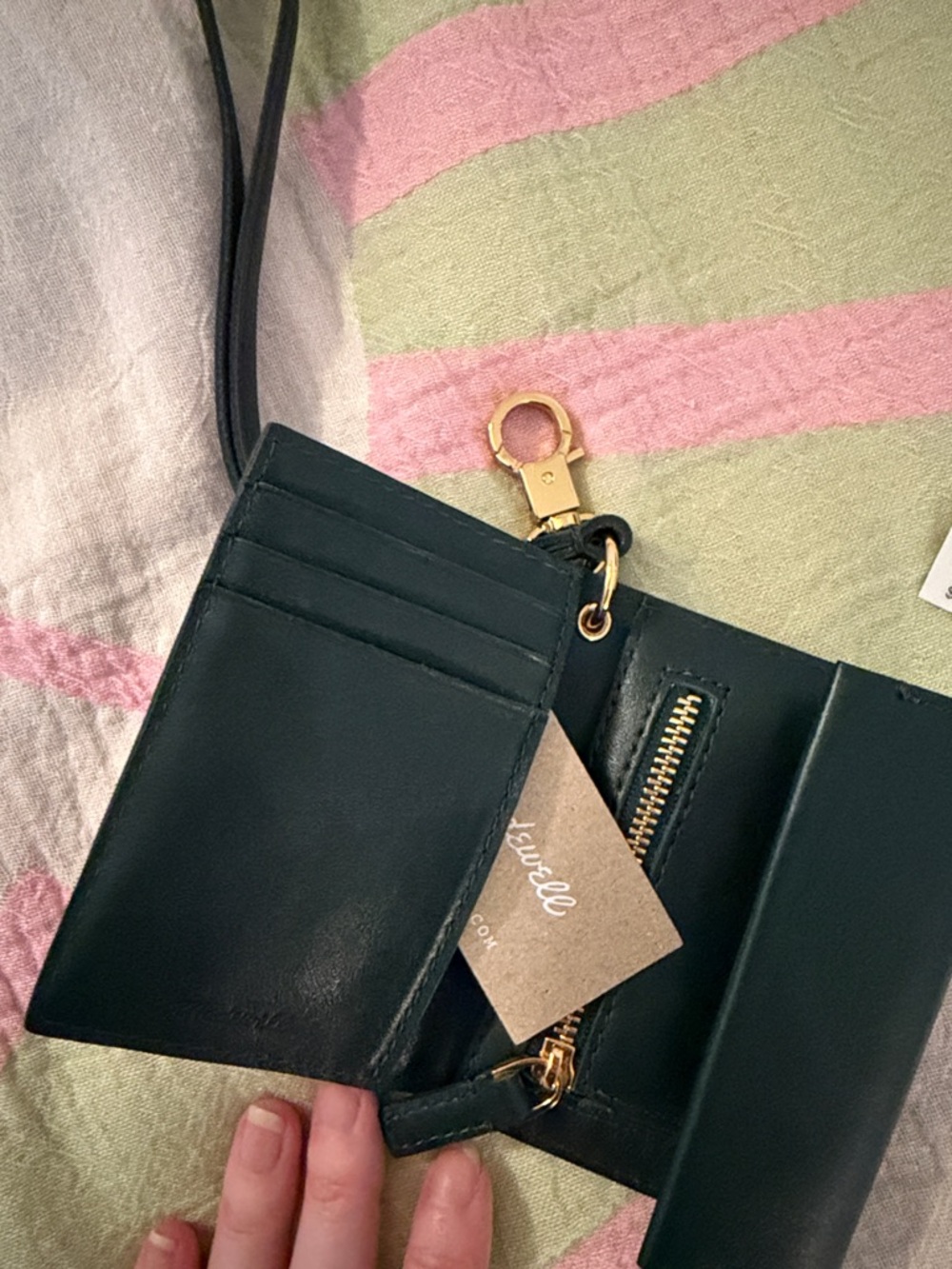 Madewell Forest Green Leather Wristlet wallet with Gold Hardware